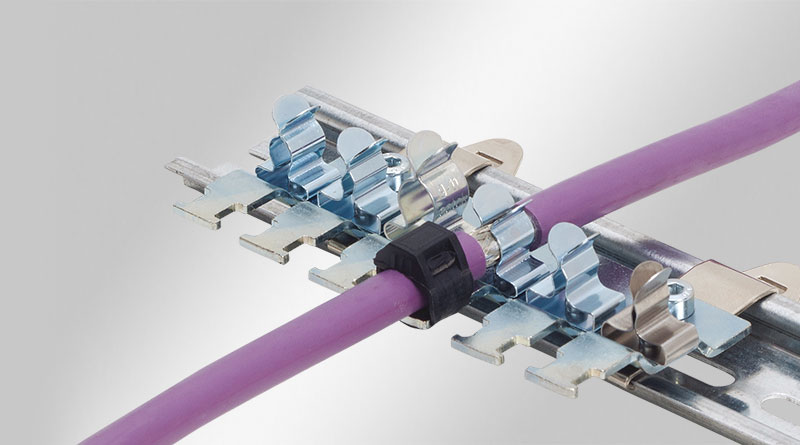 EMC屏蔽夾排組，用于35 mm H型DIN導軌，通過卡扣式結構固定